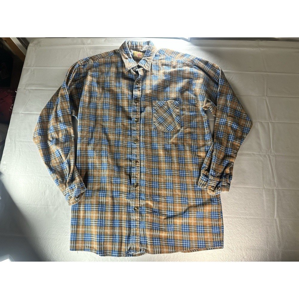 VTG 1990s Red Oak Ranch Apparel Thick Flannel Blue Made in USA Size Medium Tall‎